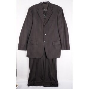 VTG Tallia Uomo Gage Suit Mens 42R Brown Striped Wool 2 Piece Jacket Pants 36x29